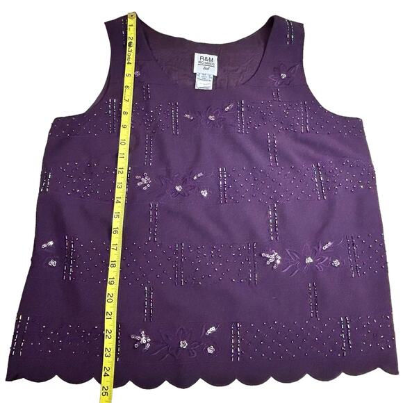 R&M Richards Top Women Size 18 Tall Purple Beaded Embroidered Lined Event Tank - Picture 12 of 12